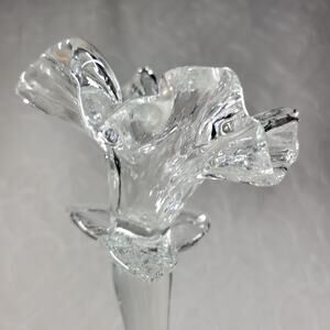 VTG Murano Lily 19" Clear Flower Sculpture Blooming Hand Blown Long Stem